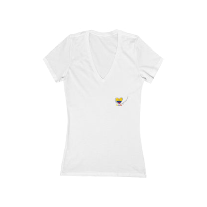 Colombia Flag Heart Women's V-Neck Tee | Patriotic Pride Gift