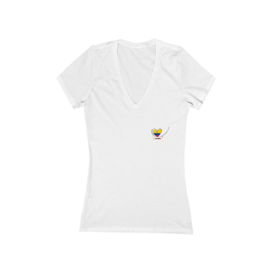 Colombia Flag Heart Women's V-Neck Tee | Patriotic Pride Gift