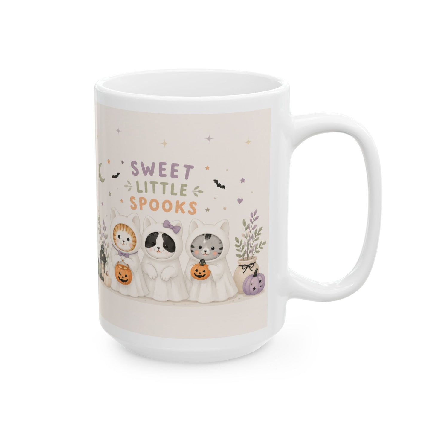 Halloween Animal Crew Ceramic Mug (11oz, 15oz) — Cute Spooky Pumpkin & Lion Design