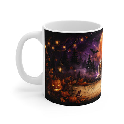 Cute Ghost Halloween Mug | Spooky Pumpkin Latte, Bats & Full Moon