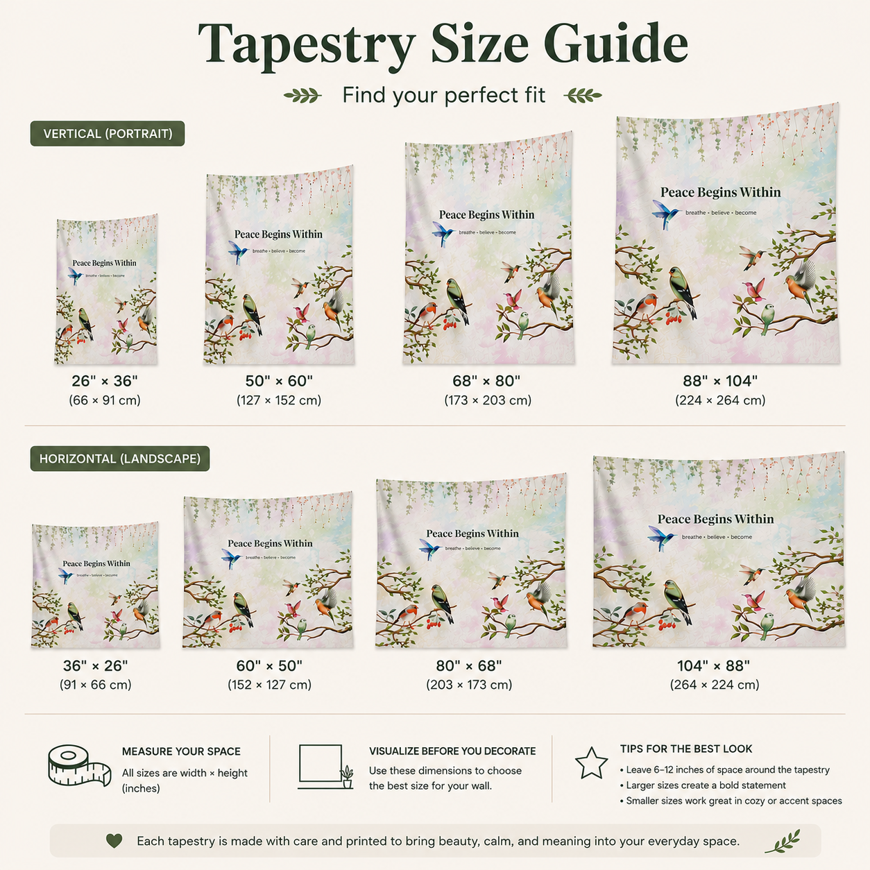 Peace Begins Within Wall Tapestry | Mindfulness Bird Art