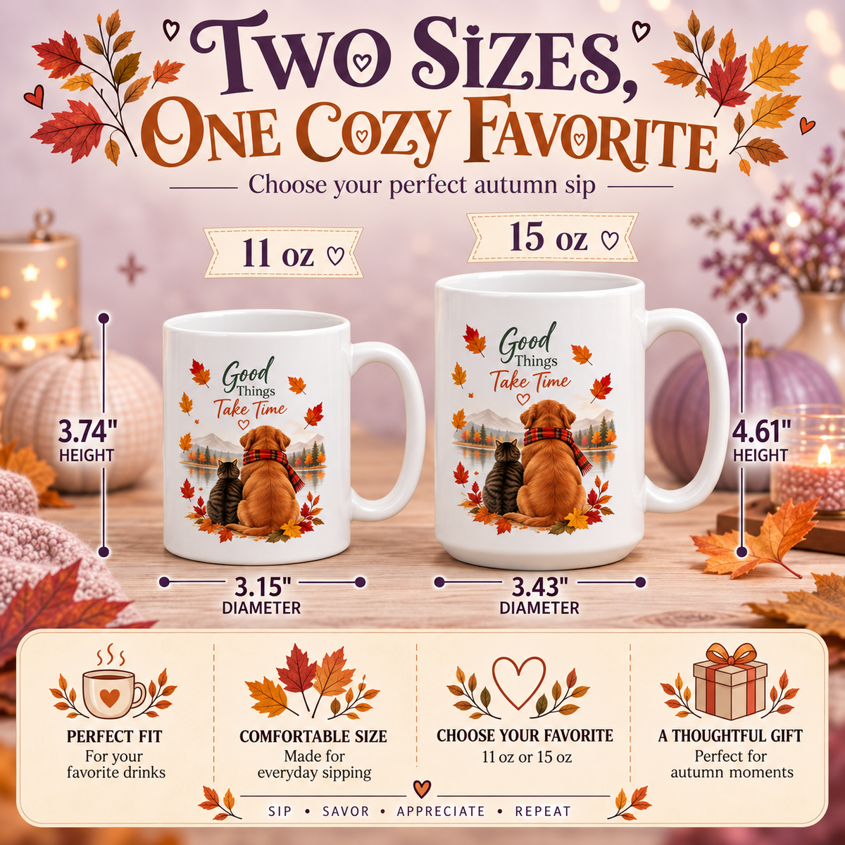 Autumn Animals Ceramic Mug | Cozy Fall Gift for Pet Lovers