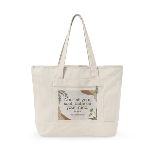 Canvas Tote Bag – Abstract Nature Patch Design Zippered Tote
