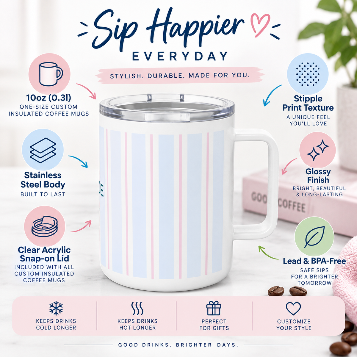 Inhale Striped Insulated Mug