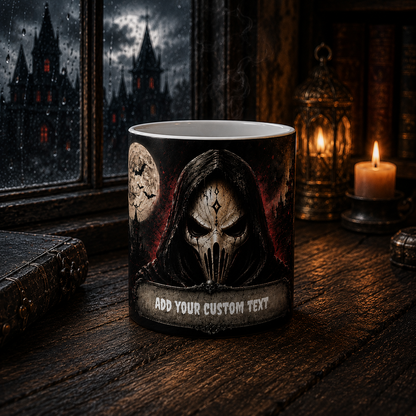 Grim Reaper Mask Cemetery Mug | Halloween Dark Gothic Moonlit Coffee