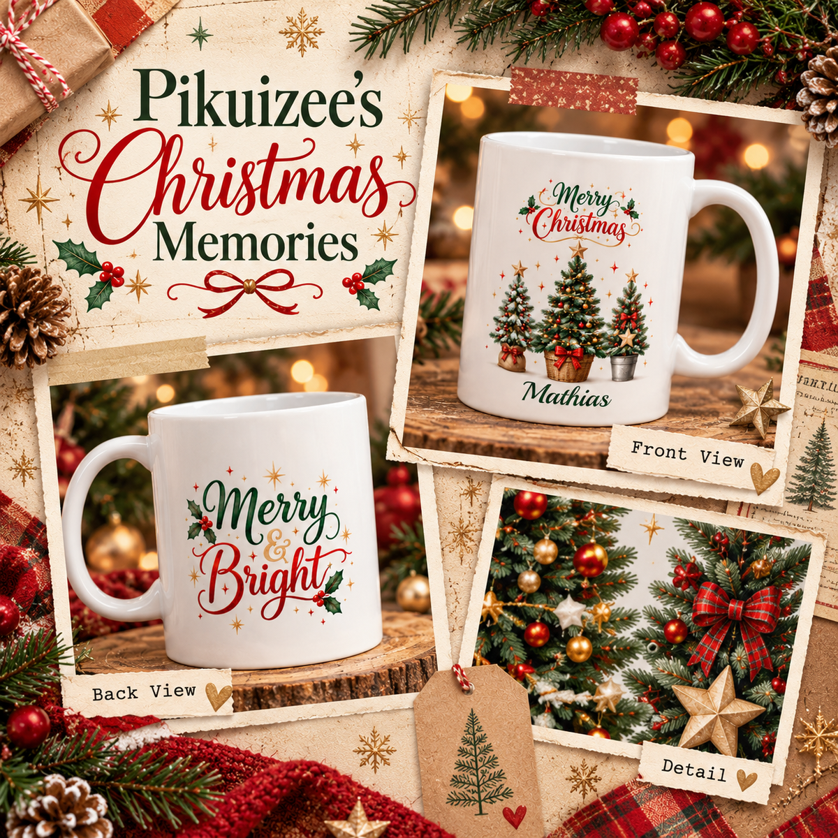 Christmas Floral Lettering Mug, Ceramic Holiday Drinkware