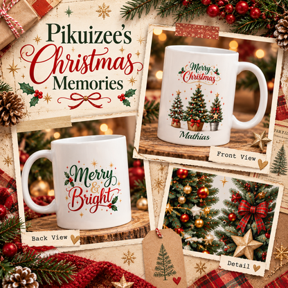Christmas Floral Lettering Mug, Ceramic Holiday Drinkware