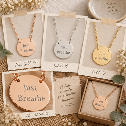 Just Breathe Circle Necklace Inspirational Pendant