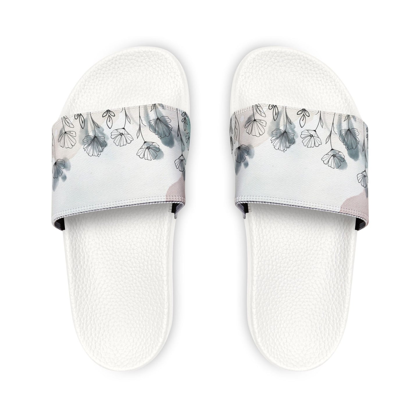 Watercolor Wildflower Youth Sandals | Nature Art Kids Slides