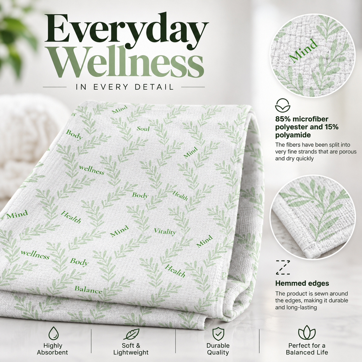Mind Body Soul Tea Towel