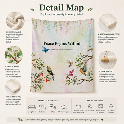 Peace Begins Within Wall Tapestry | Mindfulness Bird Art