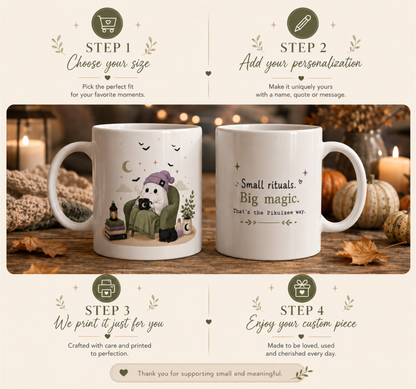Cozy Halloween Reading Mug Cute Ghost & Cat