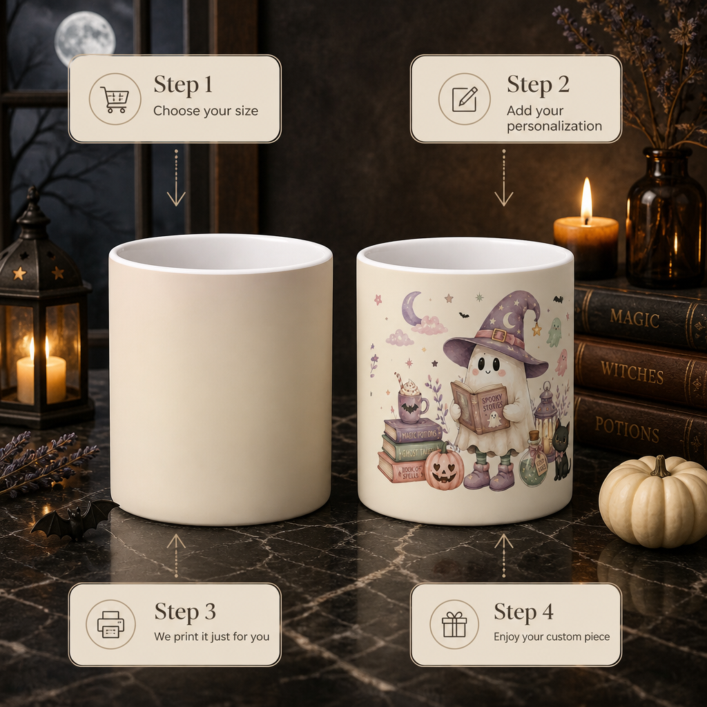 Cute Witch Ghost Ceramic Mug | Spooky Halloween Gift