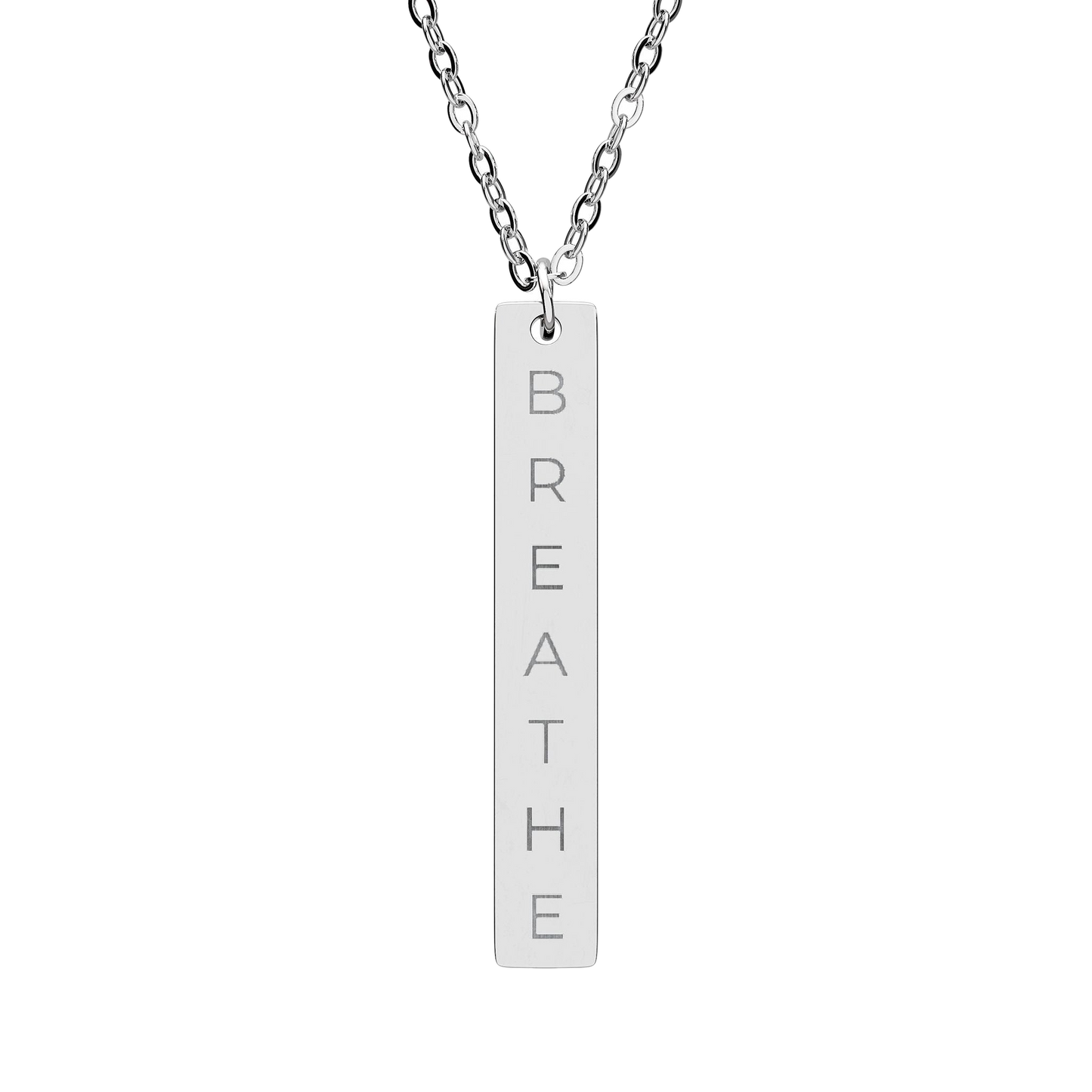 BREATHE Engraved Bar Necklace Minimalist Pendant