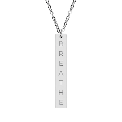 BREATHE Engraved Bar Necklace Minimalist Pendant