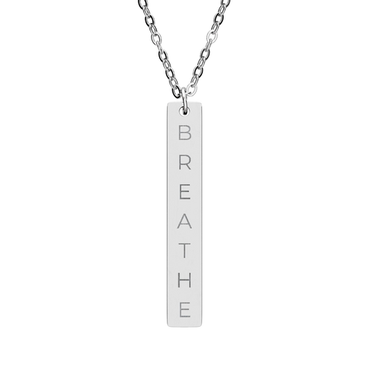 BREATHE Engraved Bar Necklace Minimalist Pendant