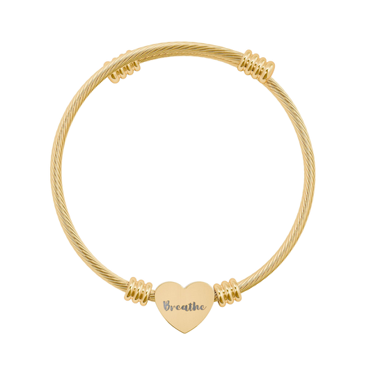 Breathe Motivational Heart Cuff Bracelet | Mindfulness Gift