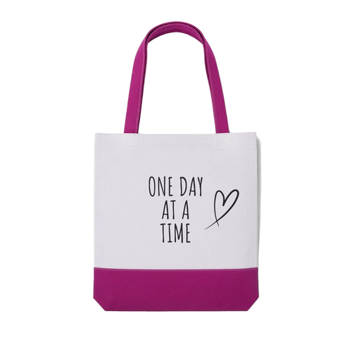 One Day at a Time Heart Tote Bag | Motivational Canvas Gift