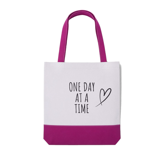 One Day at a Time Heart Tote Bag | Motivational Canvas Gift