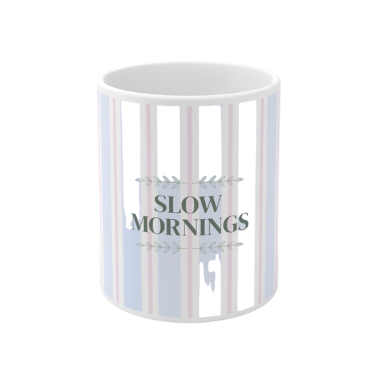 Slow Mornings Striped Ceramic Mug | Relaxing Coffee Gift