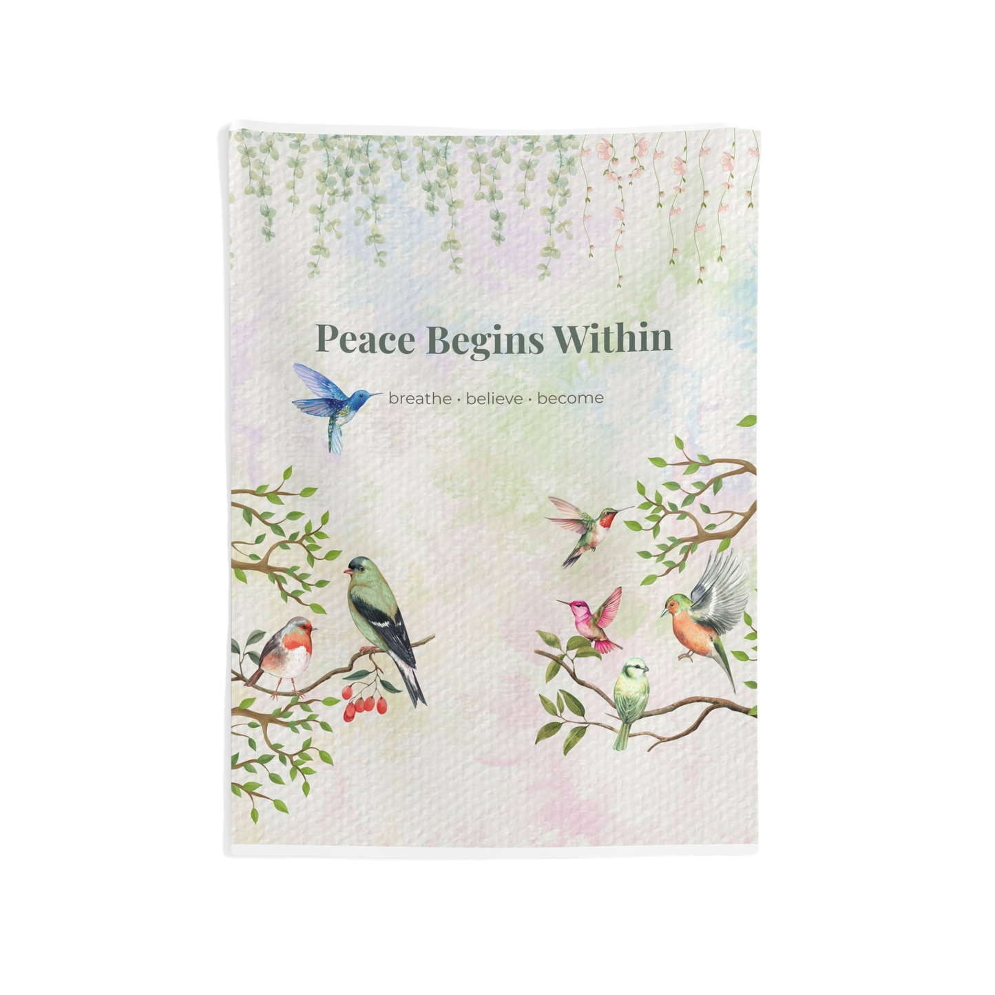Peace Begins Within Wall Tapestry | Mindfulness Bird Art