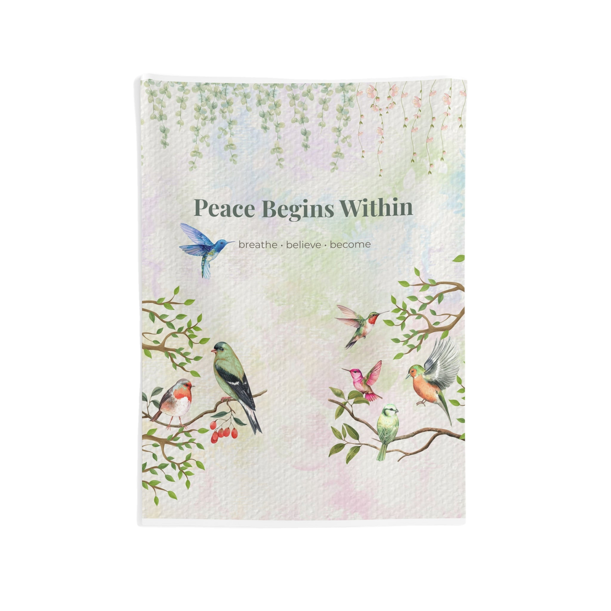 Peace Begins Within Wall Tapestry | Mindfulness Bird Art