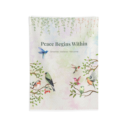 Peace Begins Within Wall Tapestry | Mindfulness Bird Art