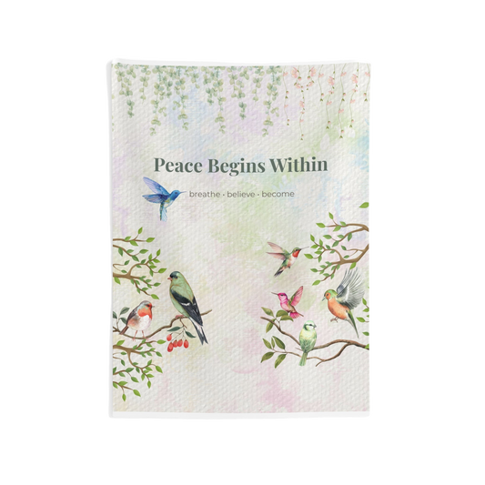 Peace Begins Within Wall Tapestry | Mindfulness Bird Art