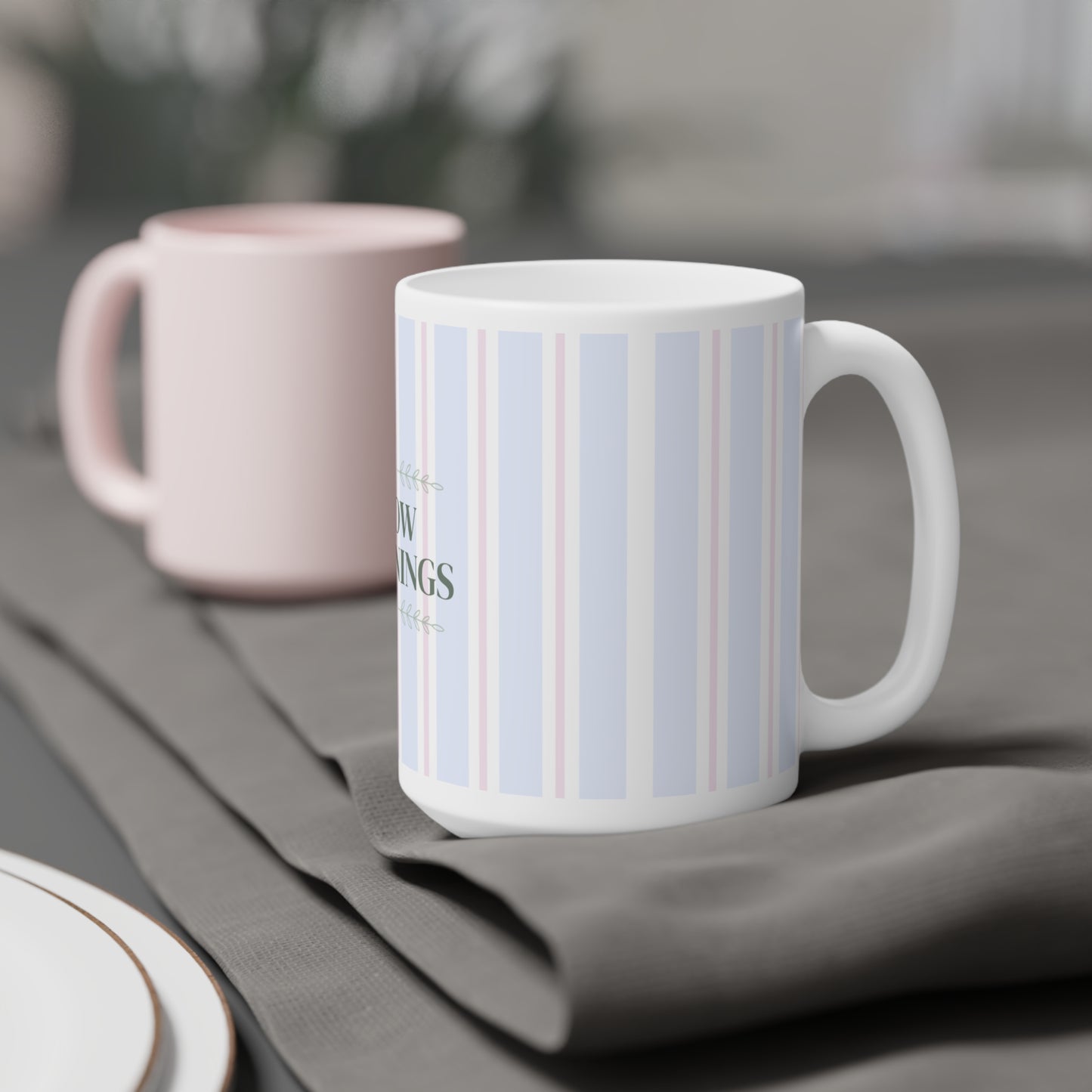 Slow Mornings Striped Ceramic Mug | Relaxing Coffee Gift