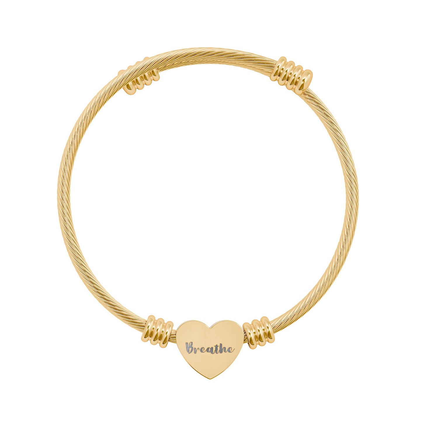 Breathe Motivational Heart Cuff Bracelet | Mindfulness Gift