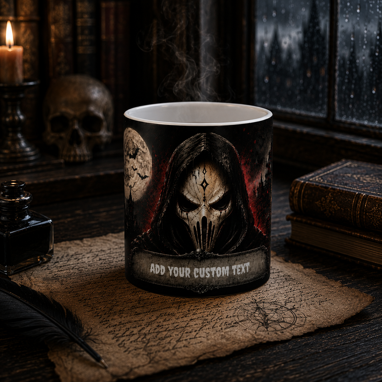 Grim Reaper Mask Cemetery Mug | Halloween Dark Gothic Moonlit Coffee