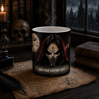 Grim Reaper Mask Cemetery Mug | Halloween Dark Gothic Moonlit Coffee