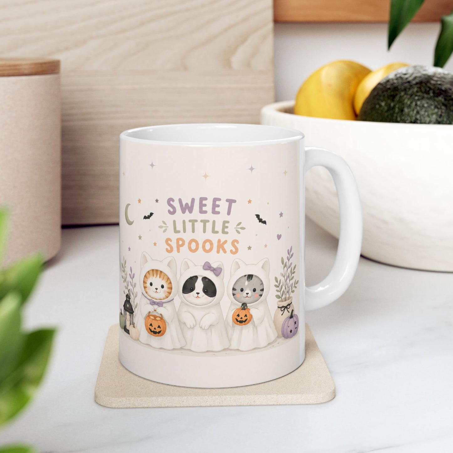 Halloween Animal Crew Ceramic Mug (11oz, 15oz) — Cute Spooky Pumpkin & Lion Design