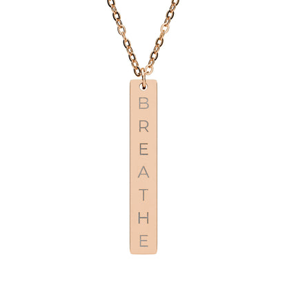 BREATHE Engraved Bar Necklace Minimalist Pendant