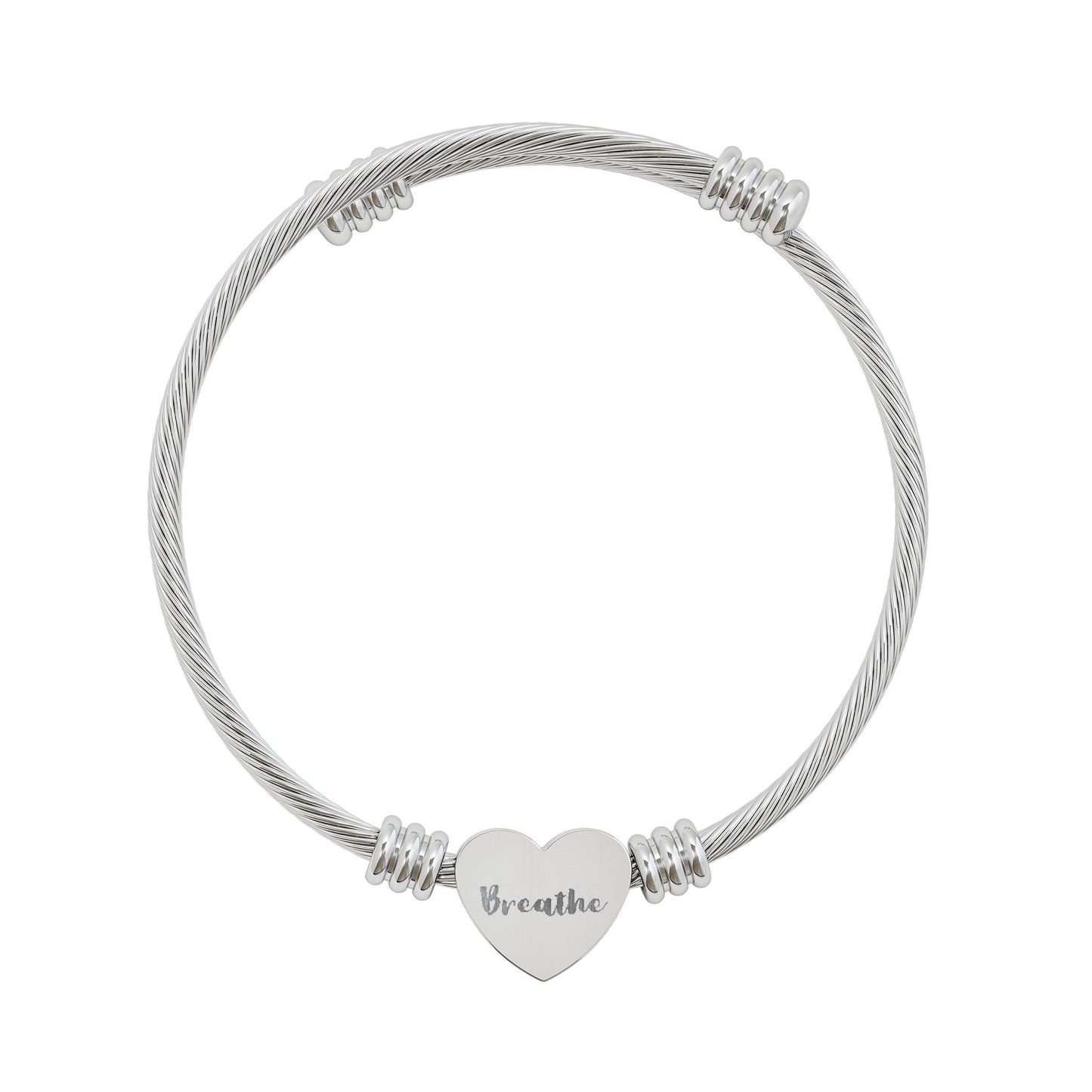 Breathe Motivational Heart Cuff Bracelet | Mindfulness Gift