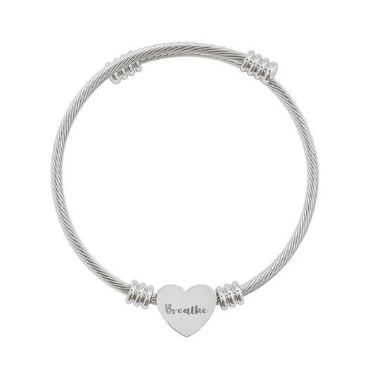 Breathe Motivational Heart Cuff Bracelet | Mindfulness Gift