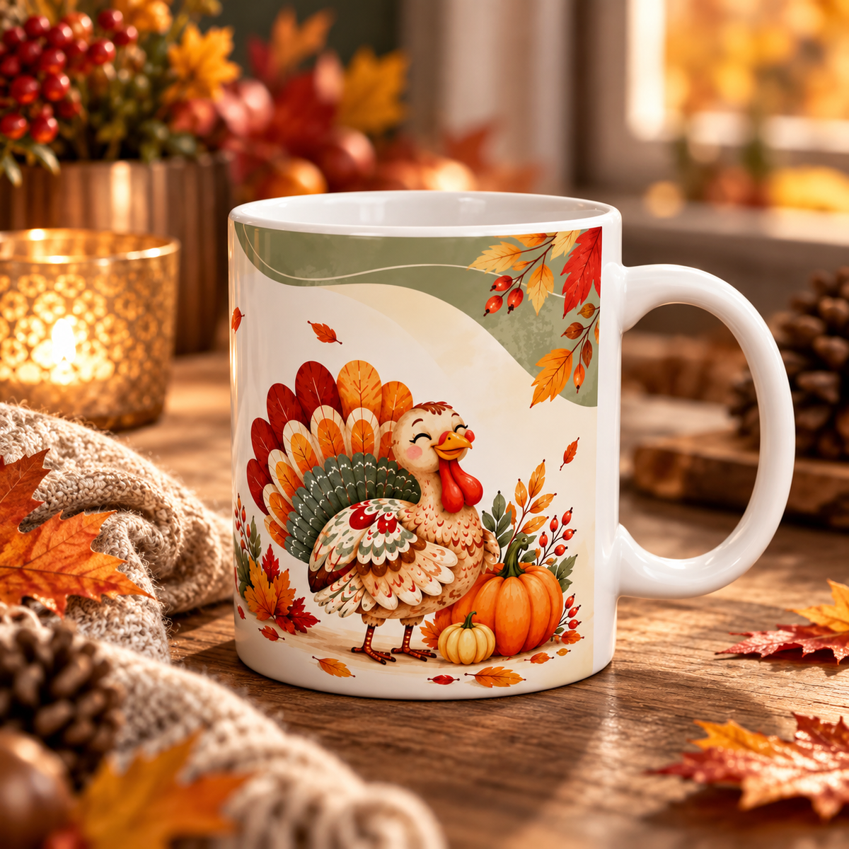 Happy Thanksgiving Turkey Ceramic Mug | Festive Holiday Gift