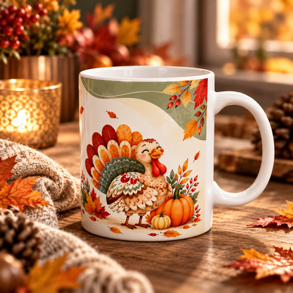 Happy Thanksgiving Turkey Ceramic Mug | Festive Holiday Gift