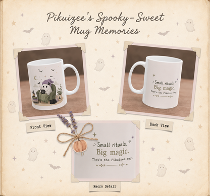 Cozy Halloween Reading Mug Cute Ghost & Cat