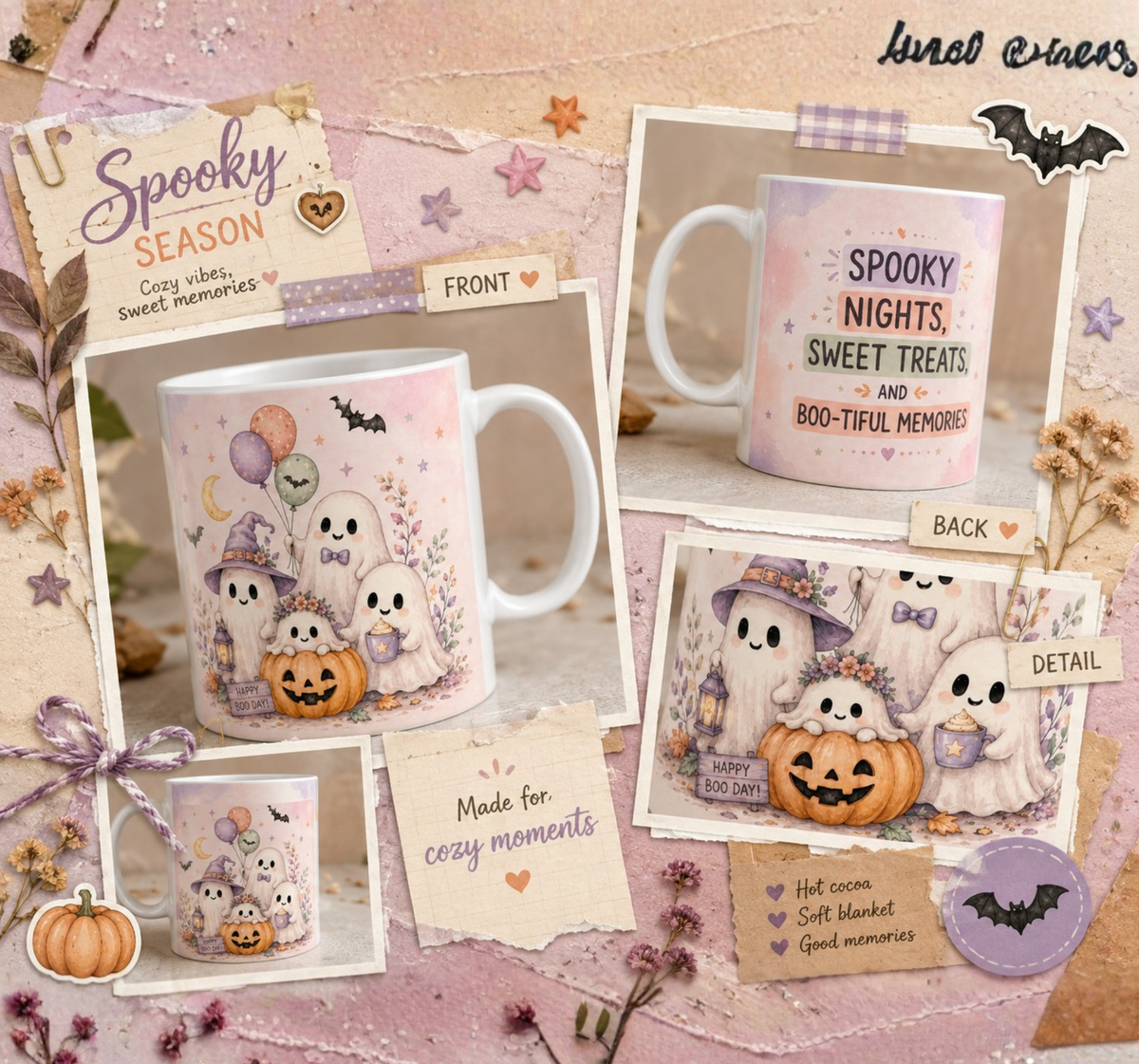 Halloween Ghost Ceramic Mug — Cute Spooky Nights, Treats & Memories Coffee Cup (11oz/15oz)