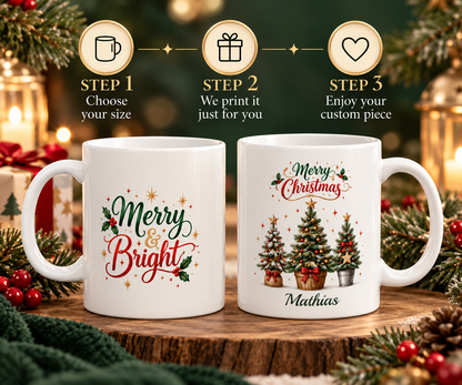 Christmas Floral Lettering Mug, Ceramic Holiday Drinkware