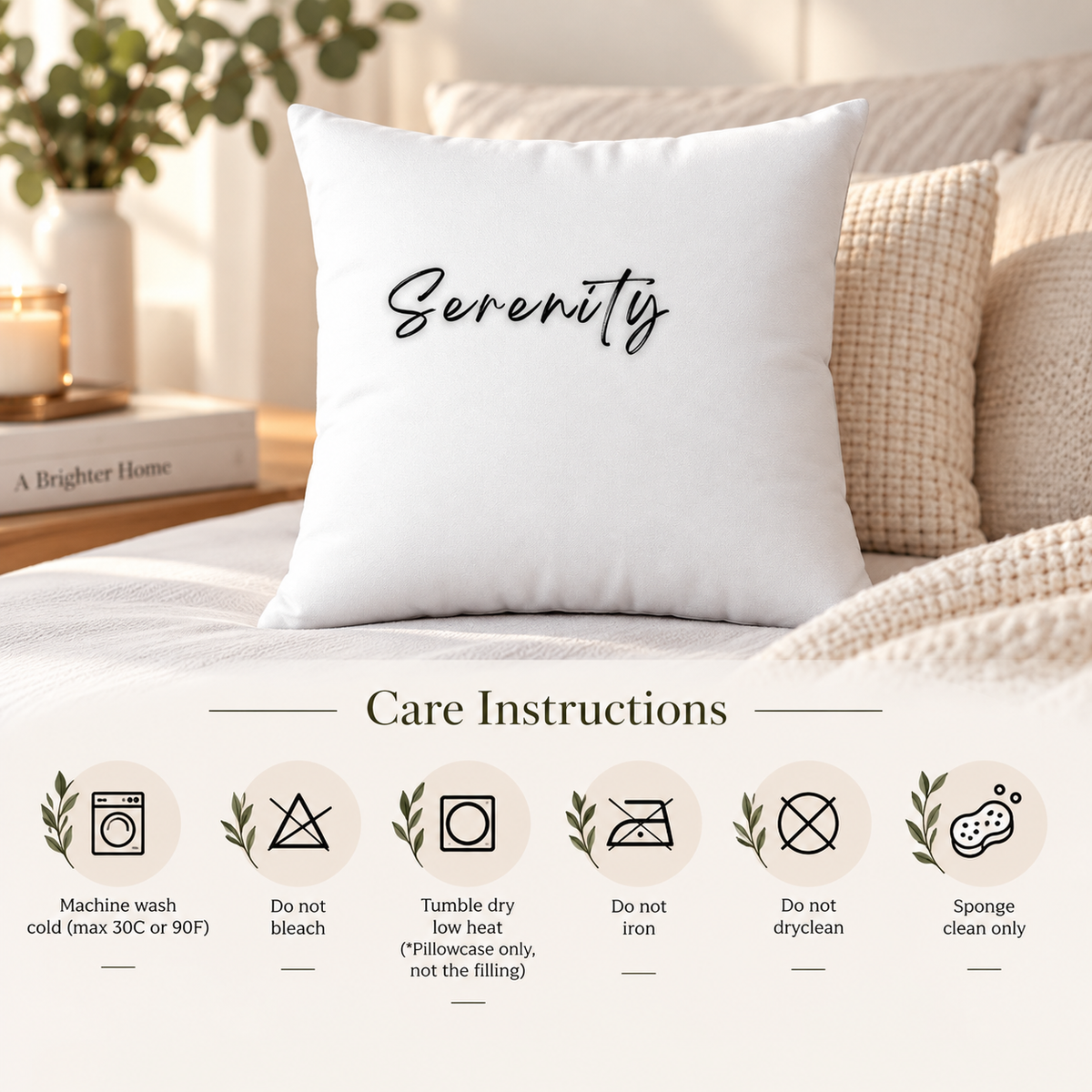 Serenity Accent Pillow Minimal Script Decor