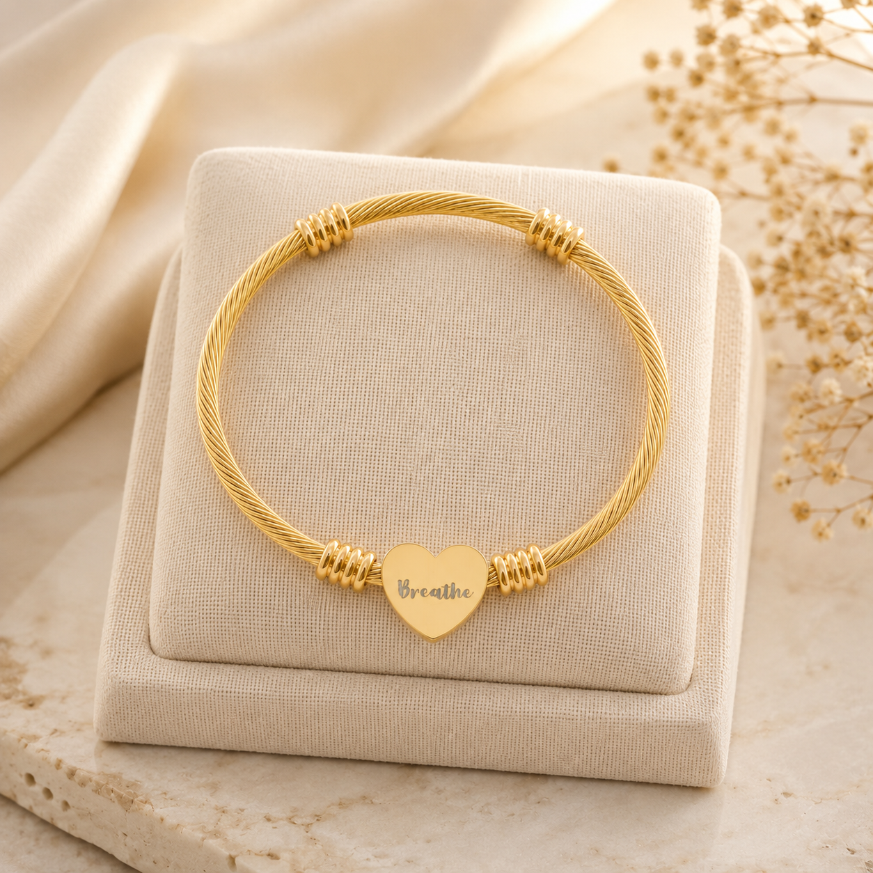 Breathe Motivational Heart Cuff Bracelet | Mindfulness Gift