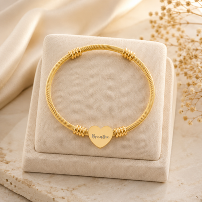 Breathe Motivational Heart Cuff Bracelet | Mindfulness Gift