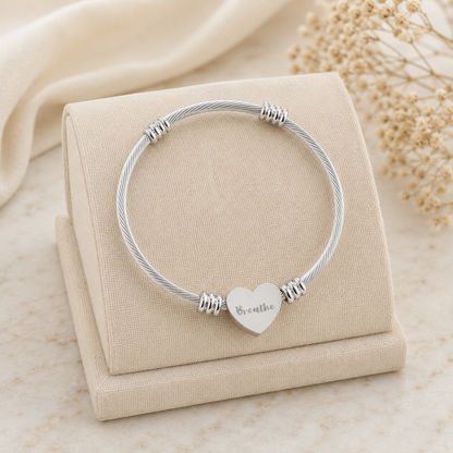 Breathe Motivational Heart Cuff Bracelet | Mindfulness Gift