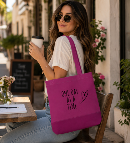One Day at a Time Heart Tote Bag | Motivational Canvas Gift