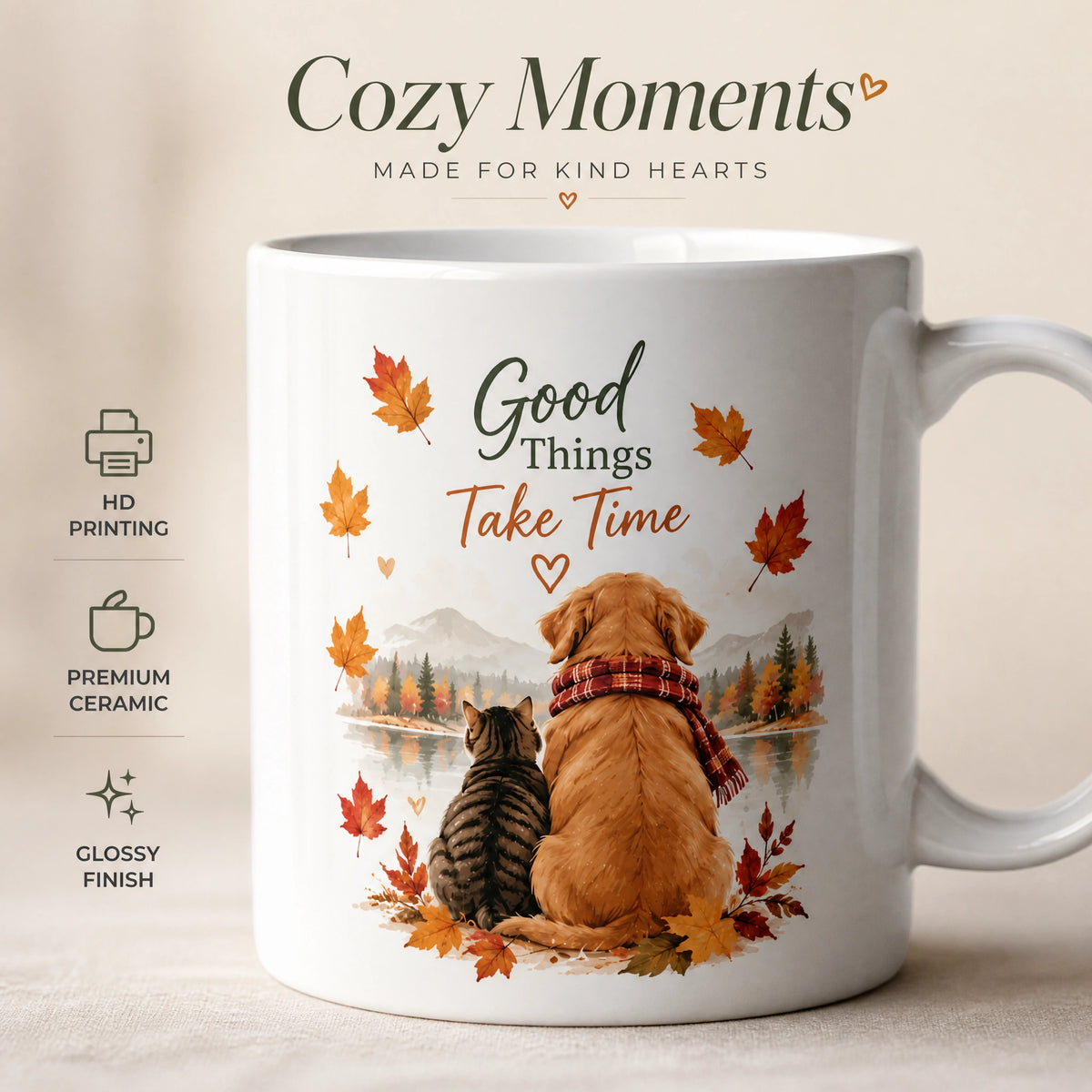 Autumn Animals Ceramic Mug | Cozy Fall Gift for Pet Lovers - new - Premium Detail