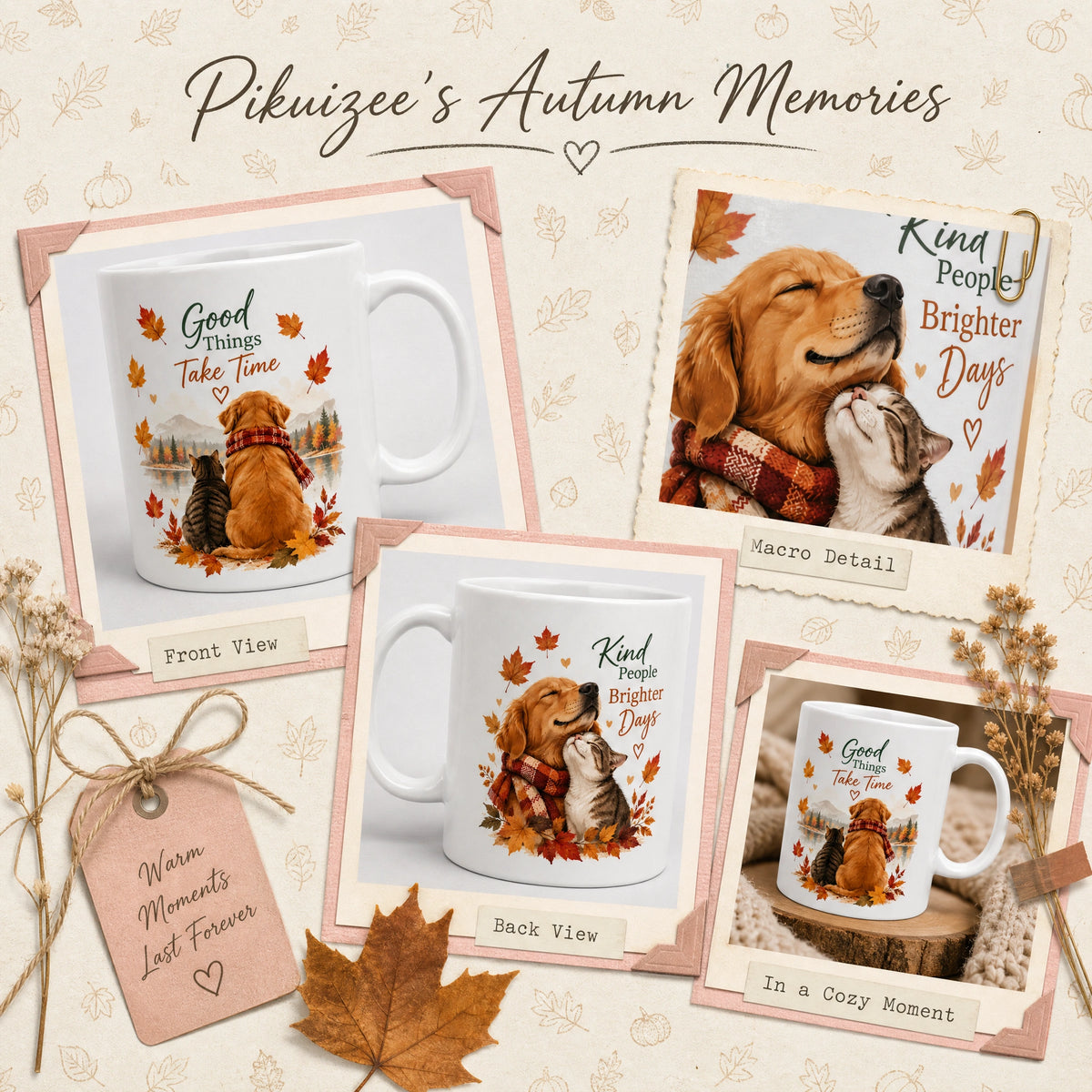 Autumn Animals Ceramic Mug | Cozy Fall Gift for Pet Lovers - new - Wrap Around Artwork