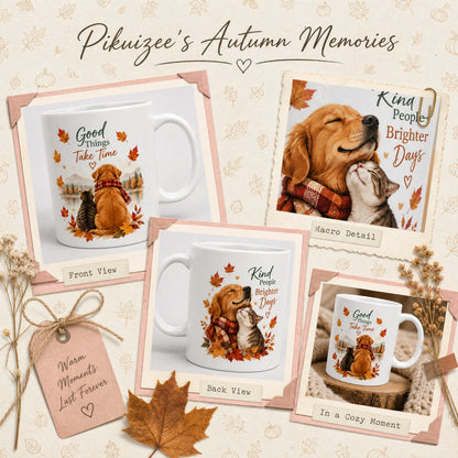 Autumn Animals Ceramic Mug | Cozy Fall Gift for Pet Lovers - new - Wrap Around Artwork