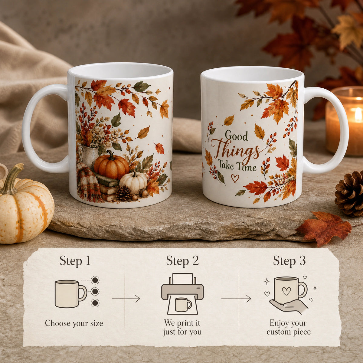 Autumn Fall Ceramic Mug | Cozy Seasonal Gift - new - Personalization Process